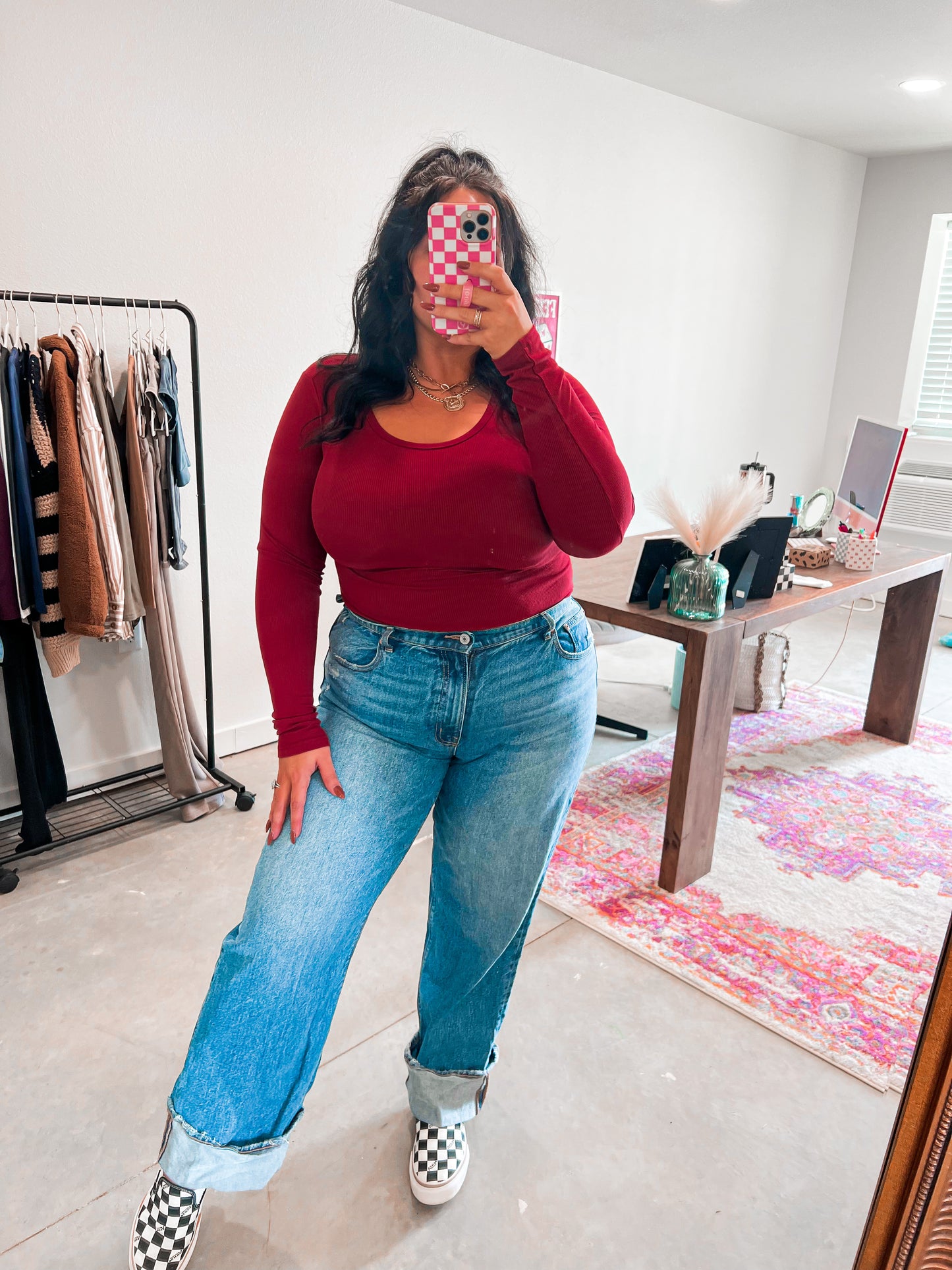 Burgundy Ribbed Body Suit