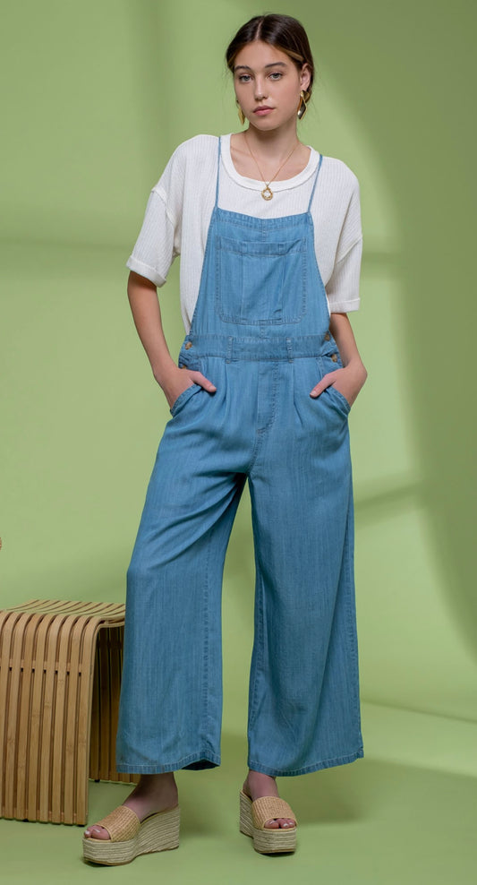 Blue Jean Wide Leg Overalls