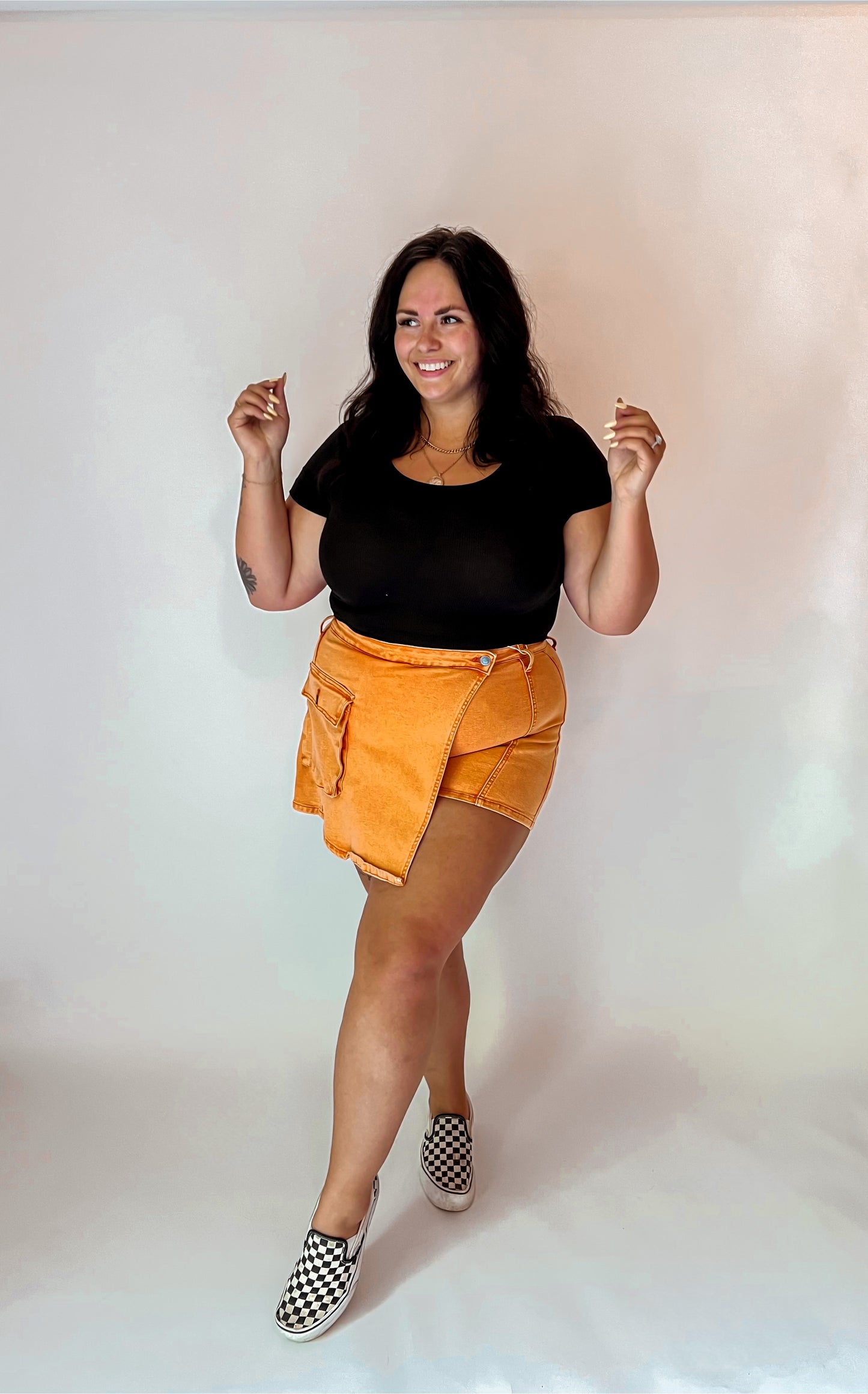 Orange mineral wash cargo skort