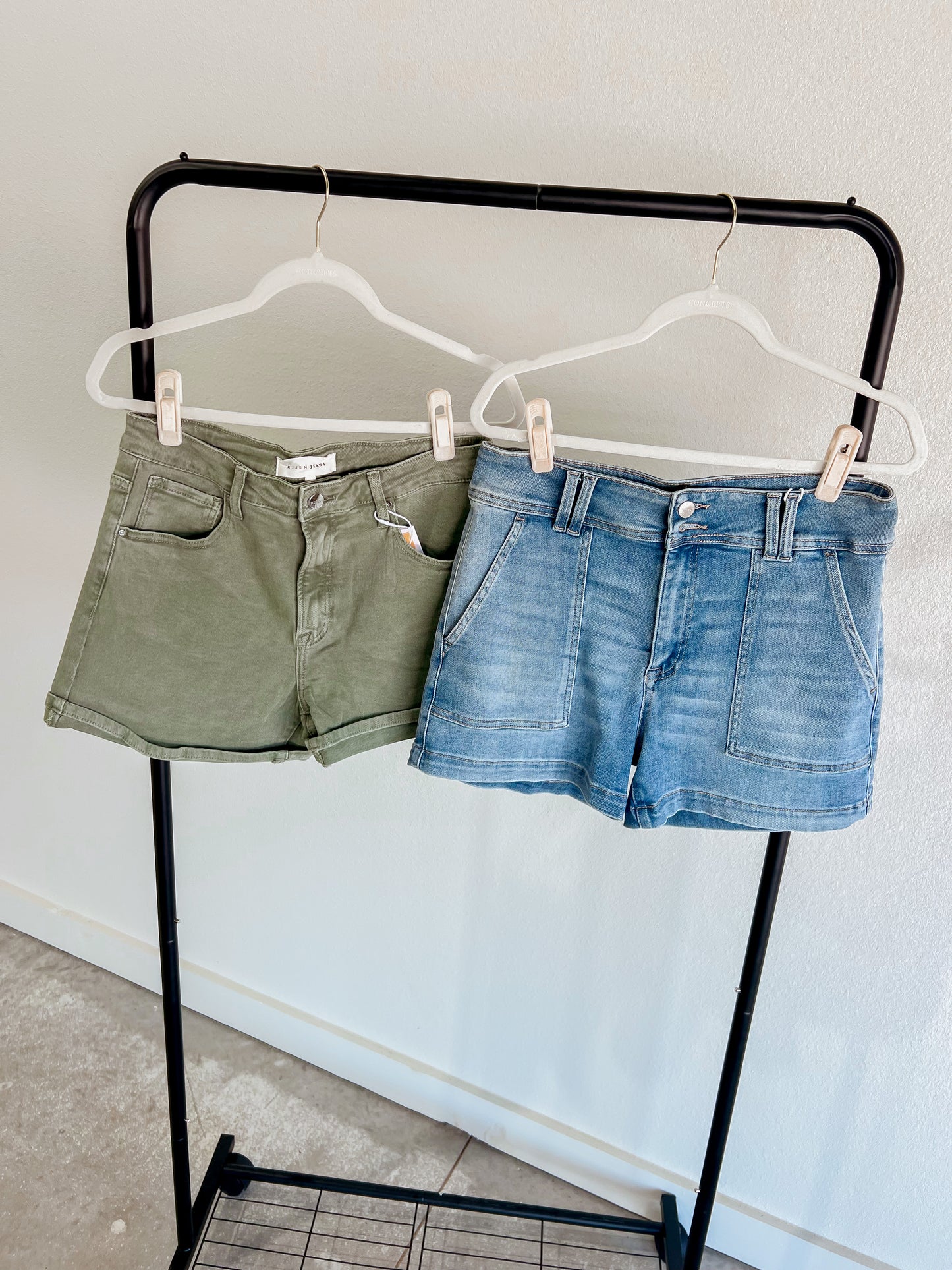 Light olive denim shorts