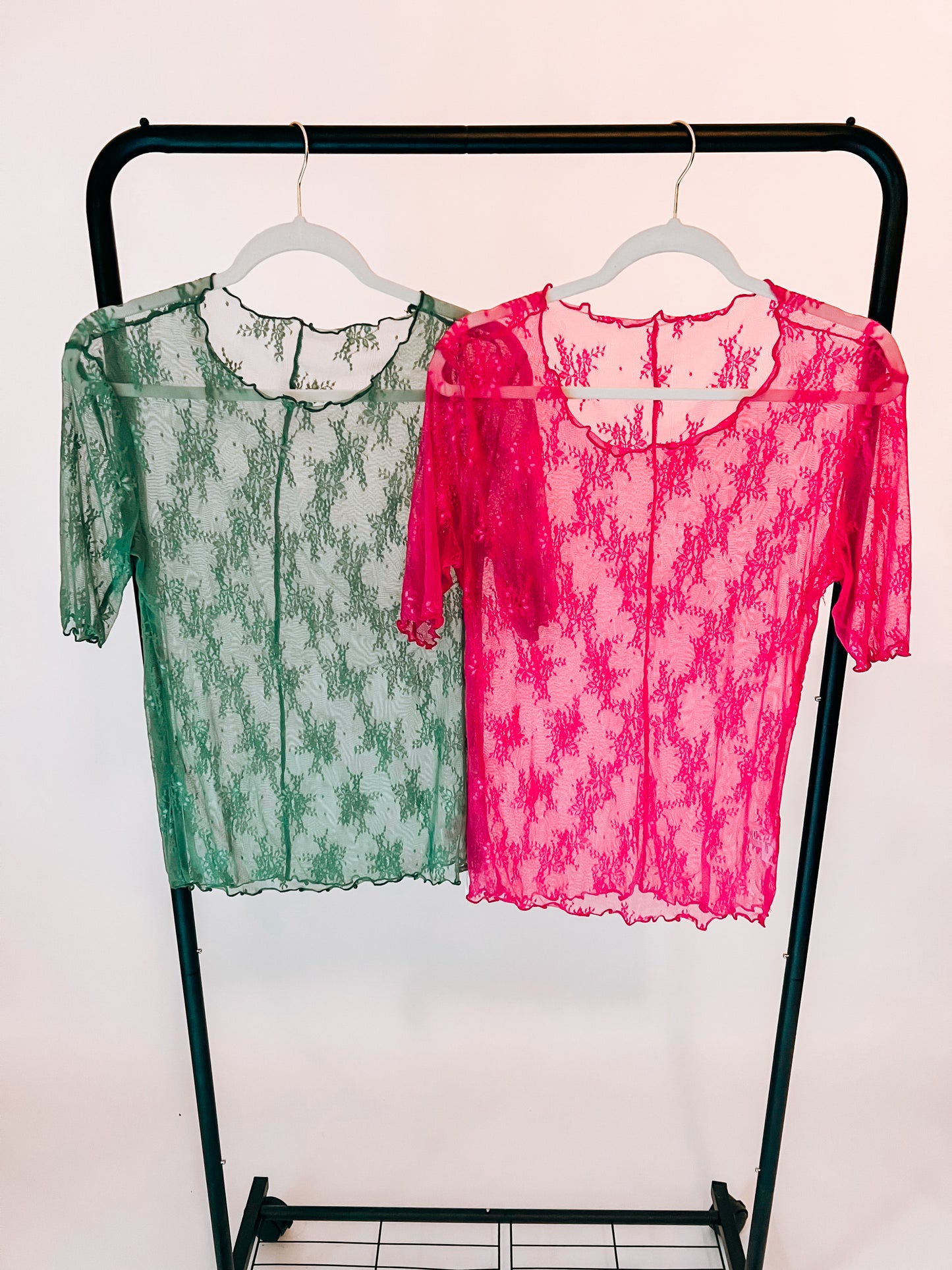 Short sleeve lace mesh tops